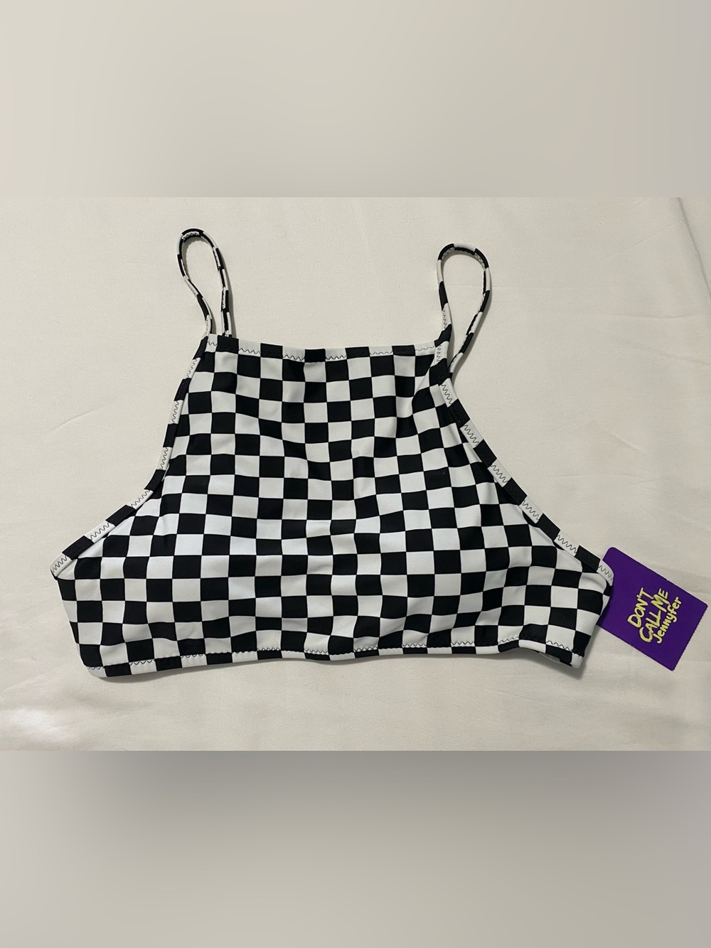 Checkerboard High-Neck Bikini Top - Black/White